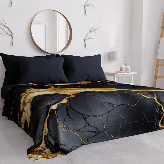 Copriletto Estivo, Coperta Leggera, Lenzuola Copriletto Effetto Marmo Nero Oro - ONYXILITE