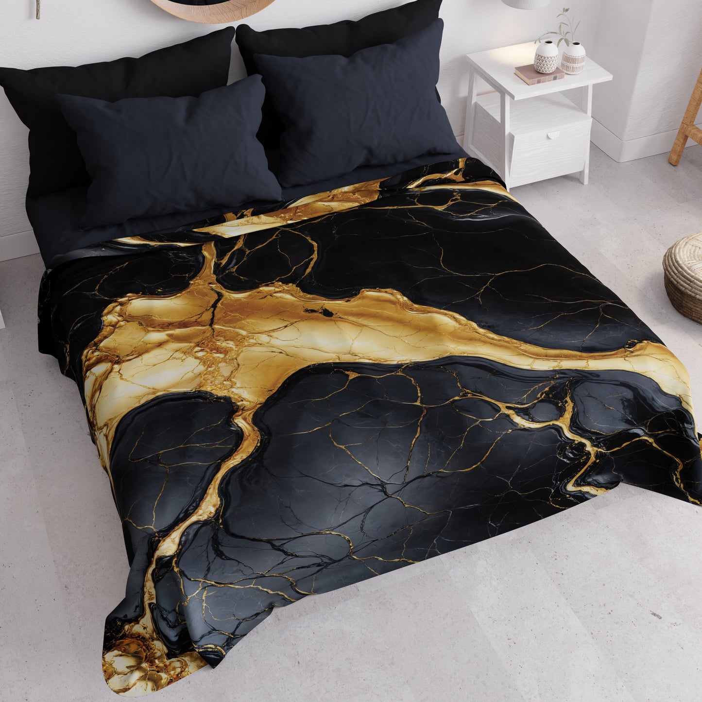 Couvre-lit d'été, Couverture légère, Draps de couvre-lit effet marbre noir or - ONYXILITE