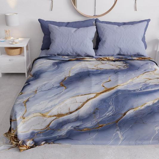 Copriletto Estivo, Coperta Leggera, Lenzuola Copriletto Effetto Marmo Indaco - PERIWINKY