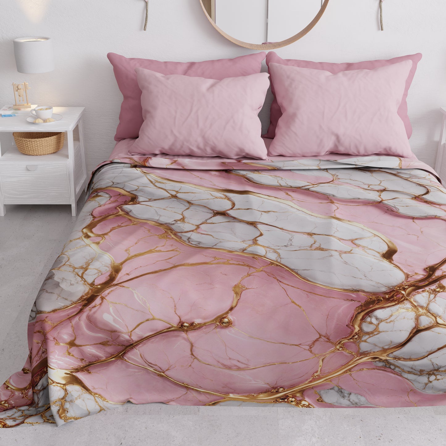 Couvre-lit d'été, Couverture légère, Draps de couvre-lit effet marbre rose - PINKERELLE