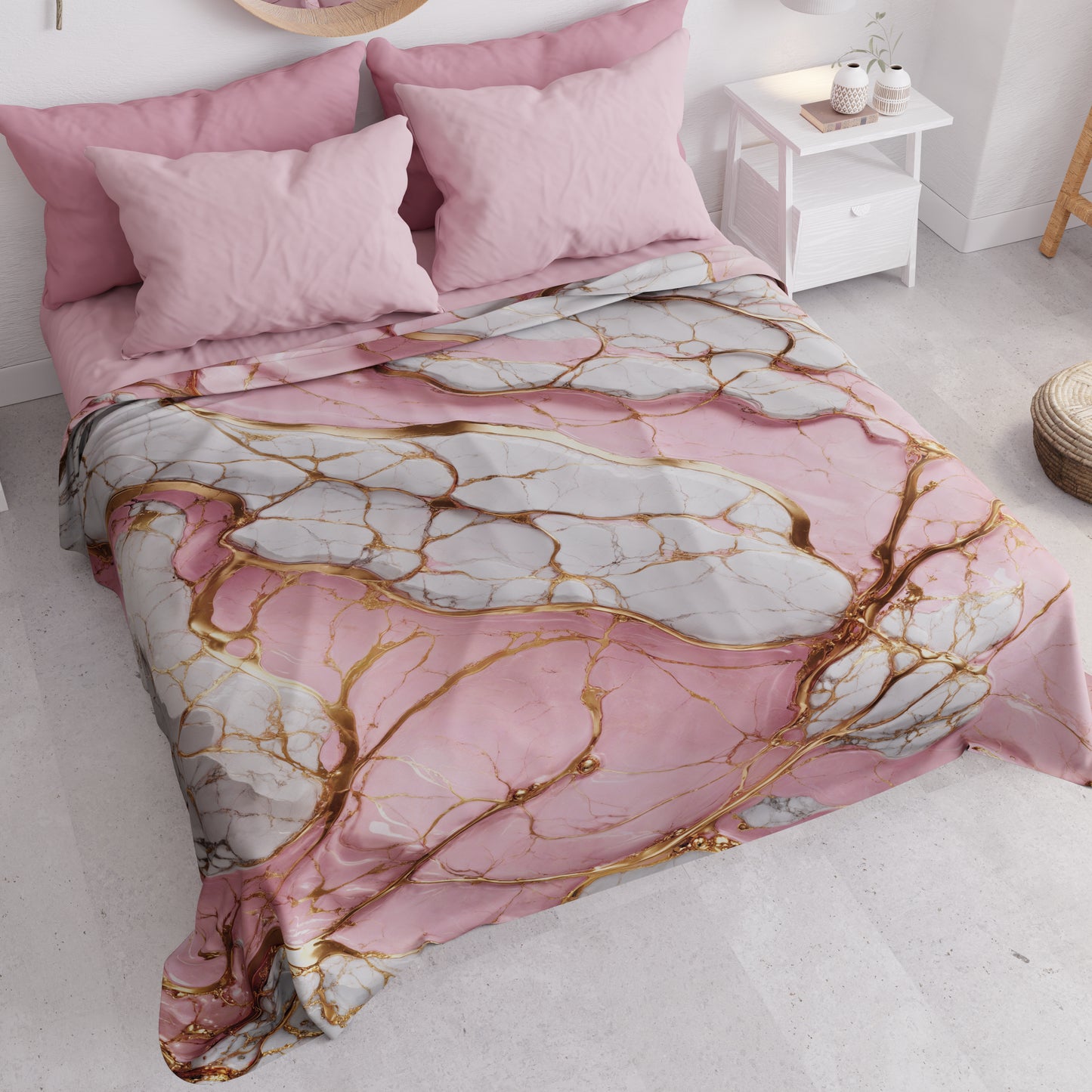 Couvre-lit d'été, Couverture légère, Draps de couvre-lit effet marbre rose - PINKERELLE
