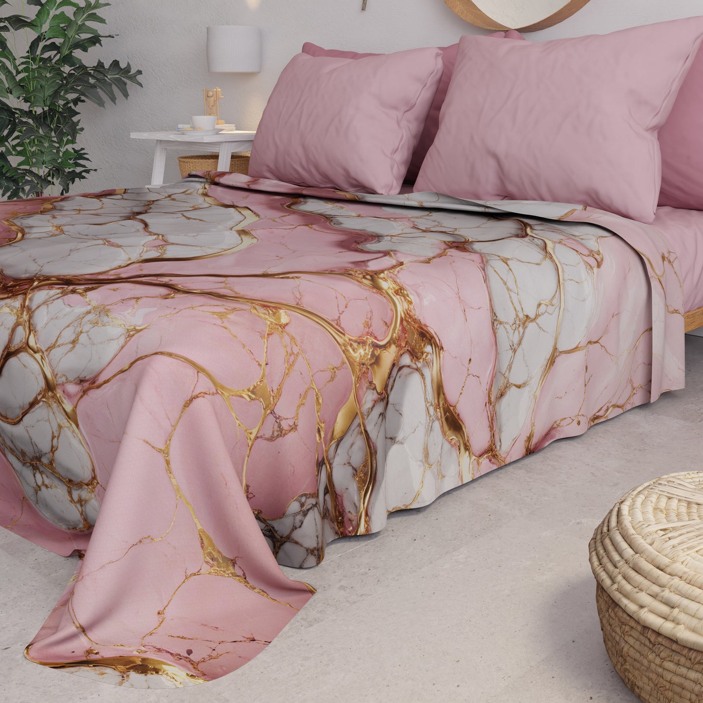 Couvre-lit d'été, Couverture légère, Draps de couvre-lit effet marbre rose - PINKERELLE