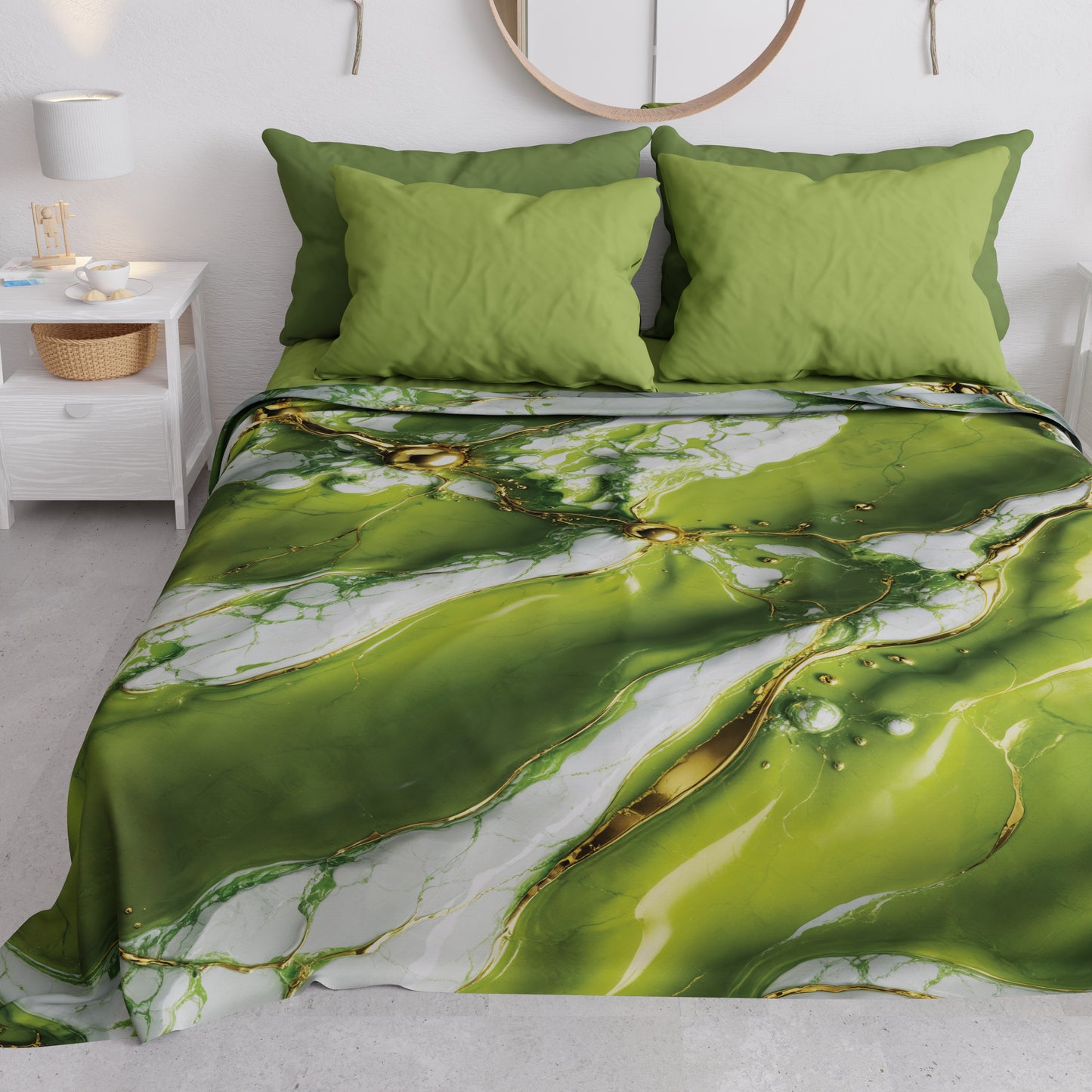 Couvre-lit d'été, Couverture légère, Draps de couvre-lit effet marbre vert - PISTACHIUS