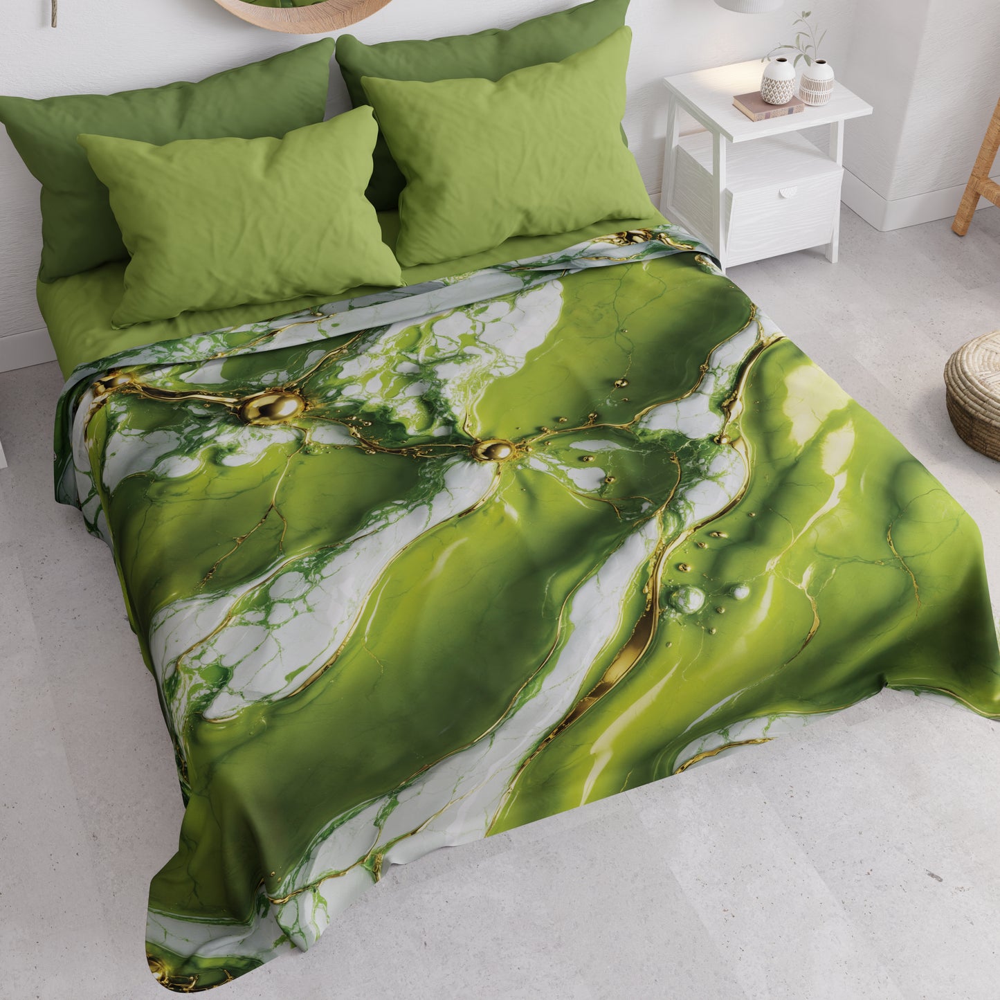 Couvre-lit d'été, Couverture légère, Draps de couvre-lit effet marbre vert - PISTACHIUS
