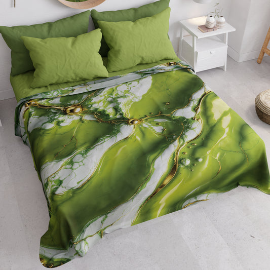 Copriletto Estivo, Coperta Leggera, Lenzuola Copriletto Effetto Marmo Verde - PISTACHIUS