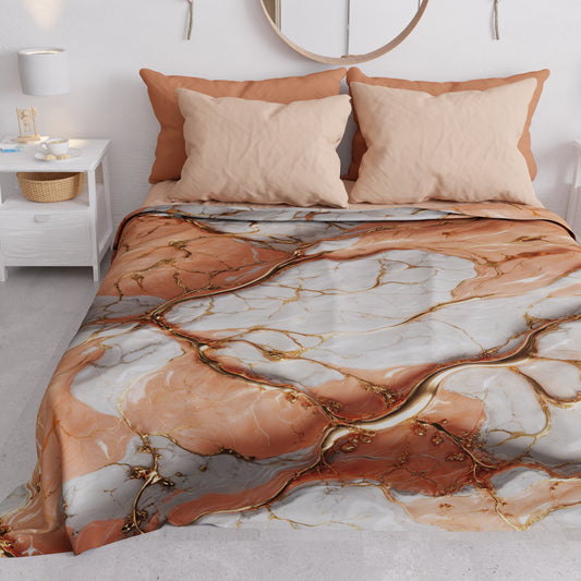 Copriletto Estivo, Coperta Leggera, Lenzuola Copriletto Effetto Marmo Salmone - ROSESALM