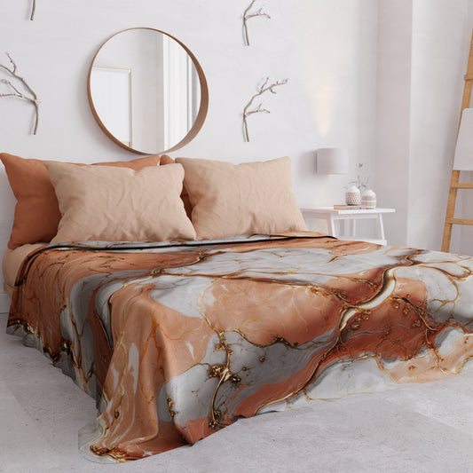 Copriletto Estivo, Coperta Leggera, Lenzuola Copriletto Effetto Marmo Salmone - ROSESALM