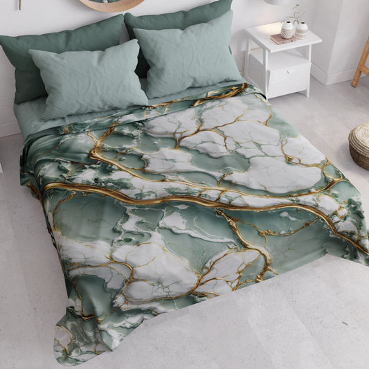 Copriletto Estivo, Coperta Leggera, Lenzuola Copriletto Effetto Marmo Salvia - SALVOR