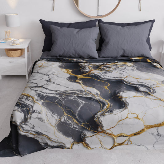 Copriletto Estivo, Coperta Leggera, Lenzuola Copriletto Effetto Marmo Grigio Scuro - SMOKITE