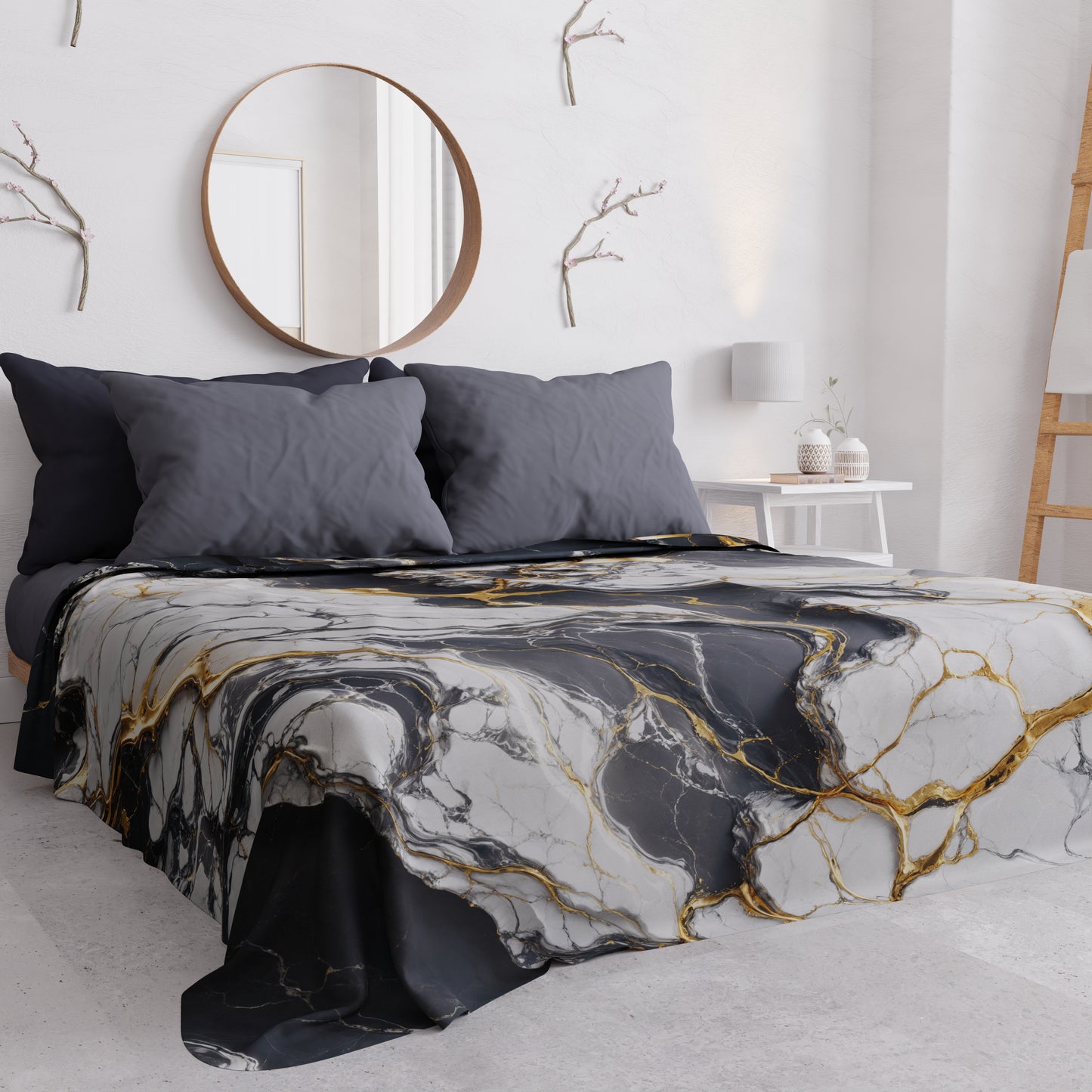 Copriletto Estivo, Coperta Leggera, Lenzuola Copriletto Effetto Marmo Grigio Scuro - SMOKITE