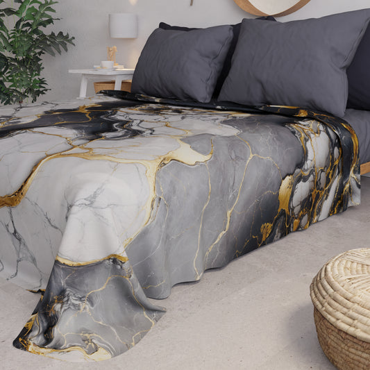 Copriletto Estivo, Coperta Leggera, Lenzuola Copriletto Effetto Marmo Grigio Scuro - SMOKITE