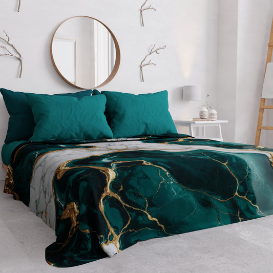Copriletto Estivo, Coperta Leggera, Lenzuola Copriletto Effetto Marmo Ottanio - TEALGEM
