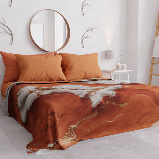 Copriletto Estivo, Coperta Leggera, Lenzuola Copriletto Effetto Marmo Terracotta - TERRARUM