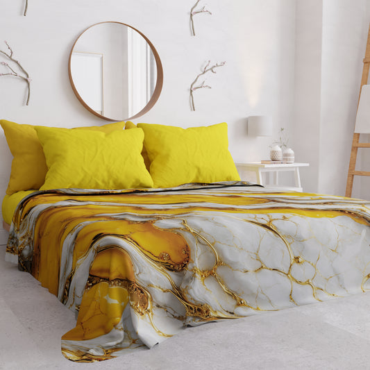 Copriletto Estivo, Coperta Leggera, Lenzuola Copriletto Effetto Marmo Giallo - YELLOOOW