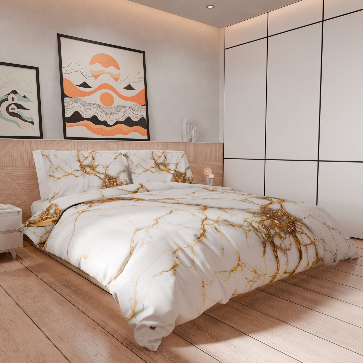 Housse de Couette Double, Simple, 1 Place et Demie, Effet Marbre Blanc