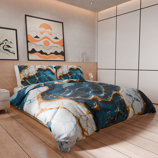 Copripiumino effetto marmo Blu in ambiente camera da letto
