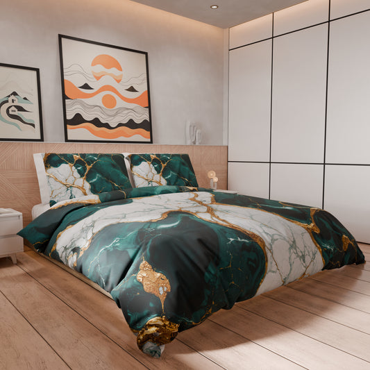 Copripiumino effetto marmo Ottanio in ambiente camera da letto