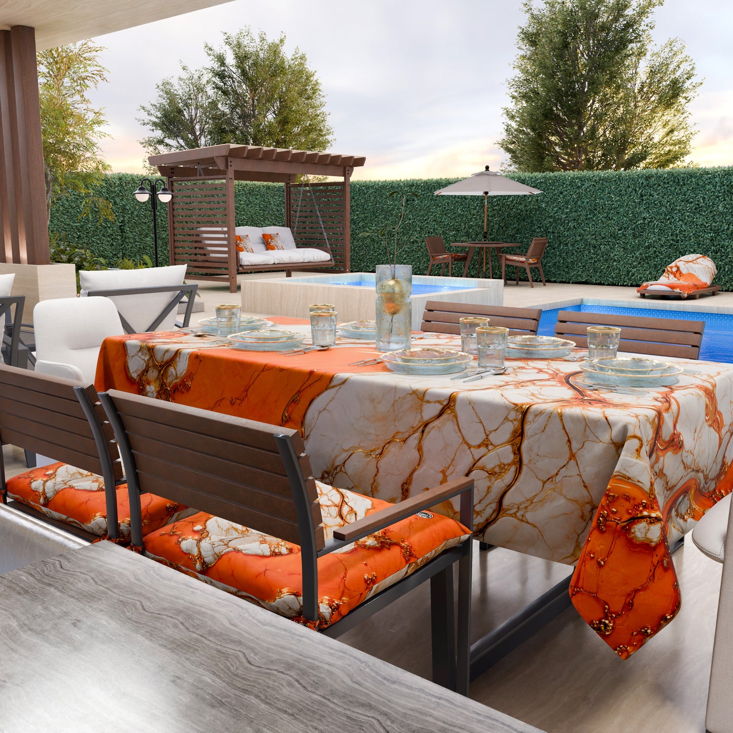 Nappe anti-taches effet marbre élégante orange - AURANGE