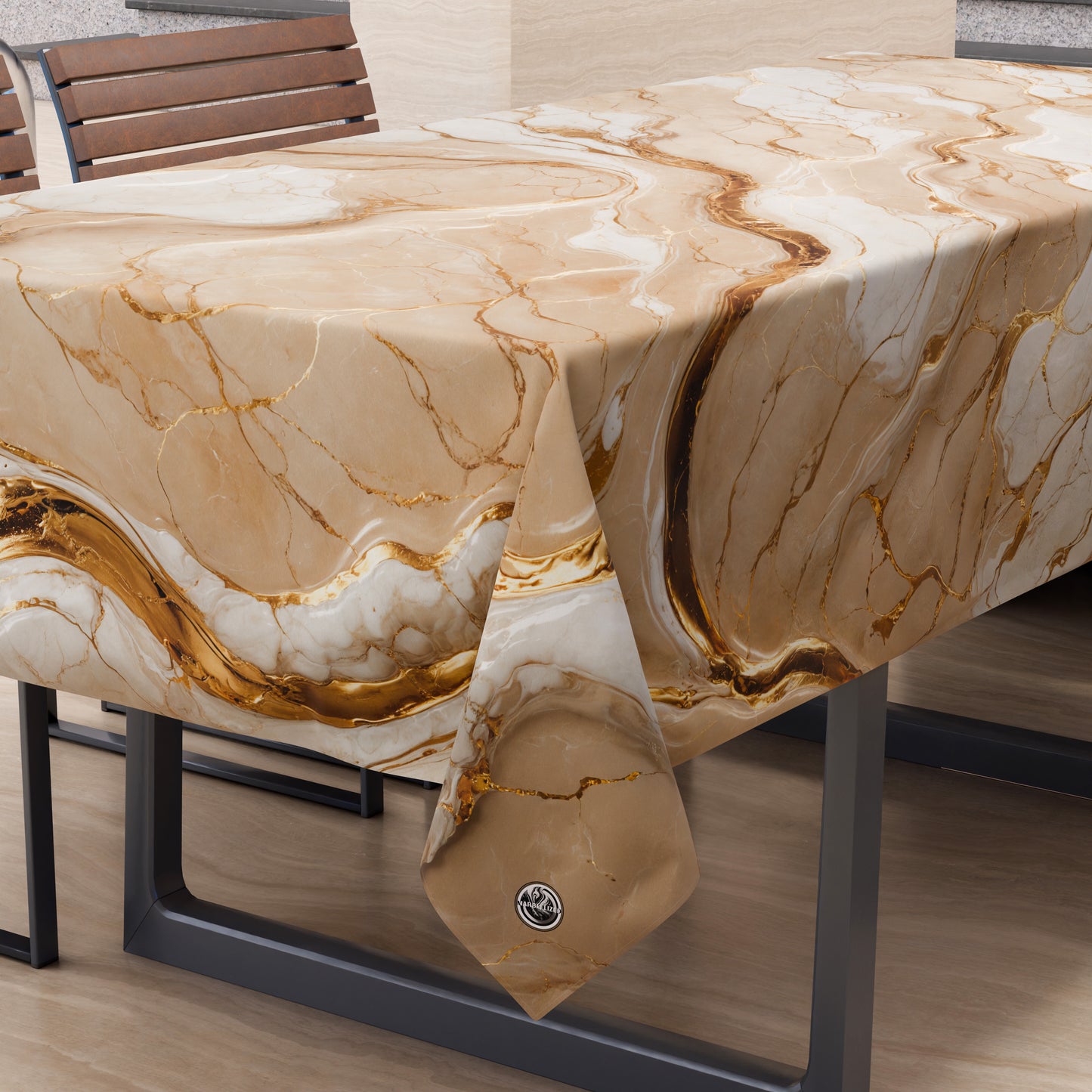 Tovaglia antimacchia effetto marmo beige Doracream PETTI Artigiani Italiani, vista dall'alto