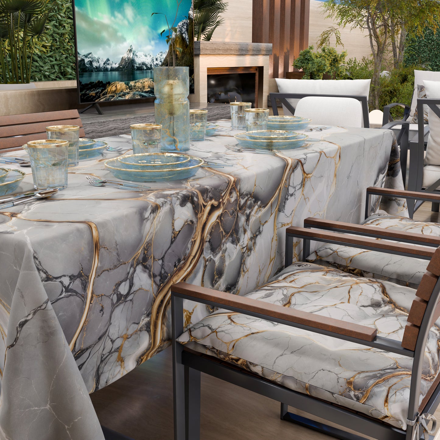 Nappe anti-taches effet marbre élégante gris clair - GRAFYLUX