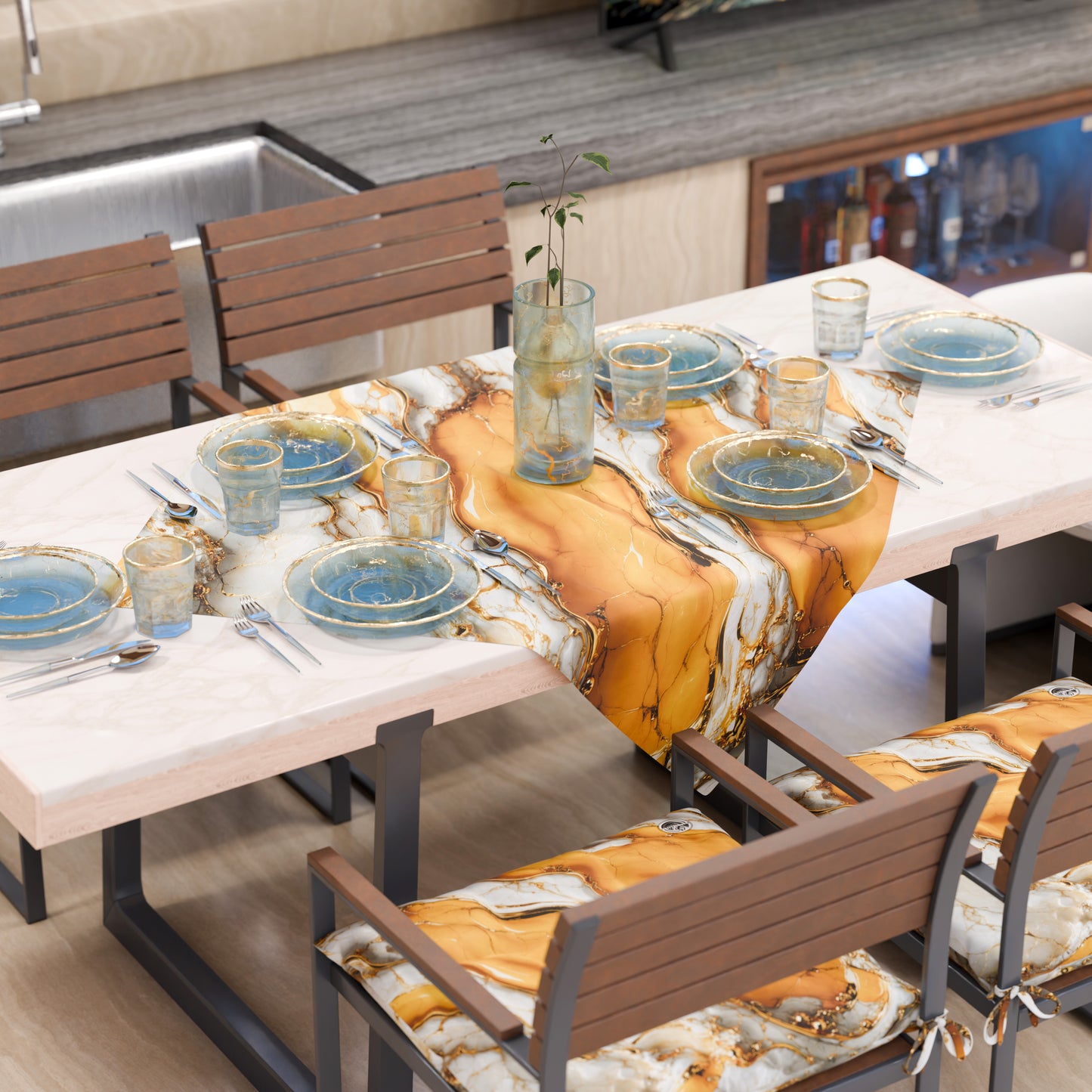 Centre de Table Moderne Effet Marbre Yelloooww