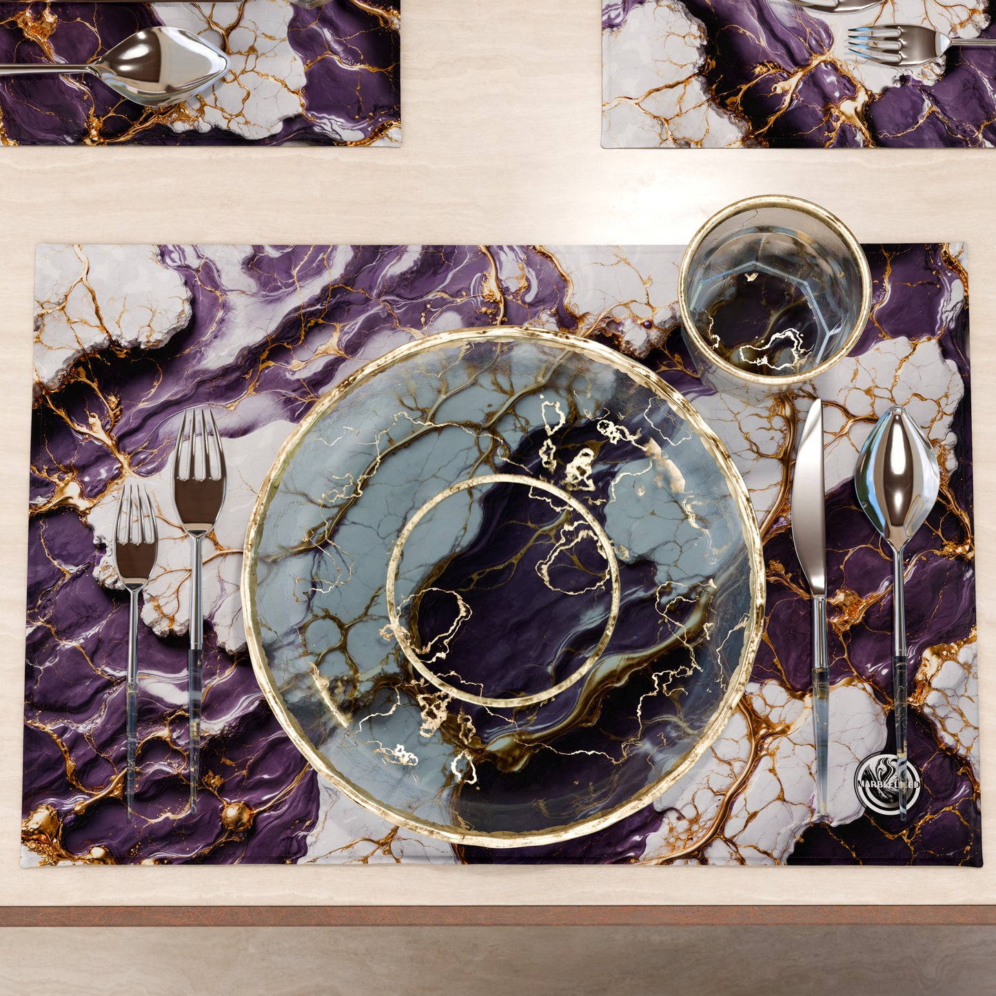 Sets de table américains élégants effet marbre violet - VIOLETRIC