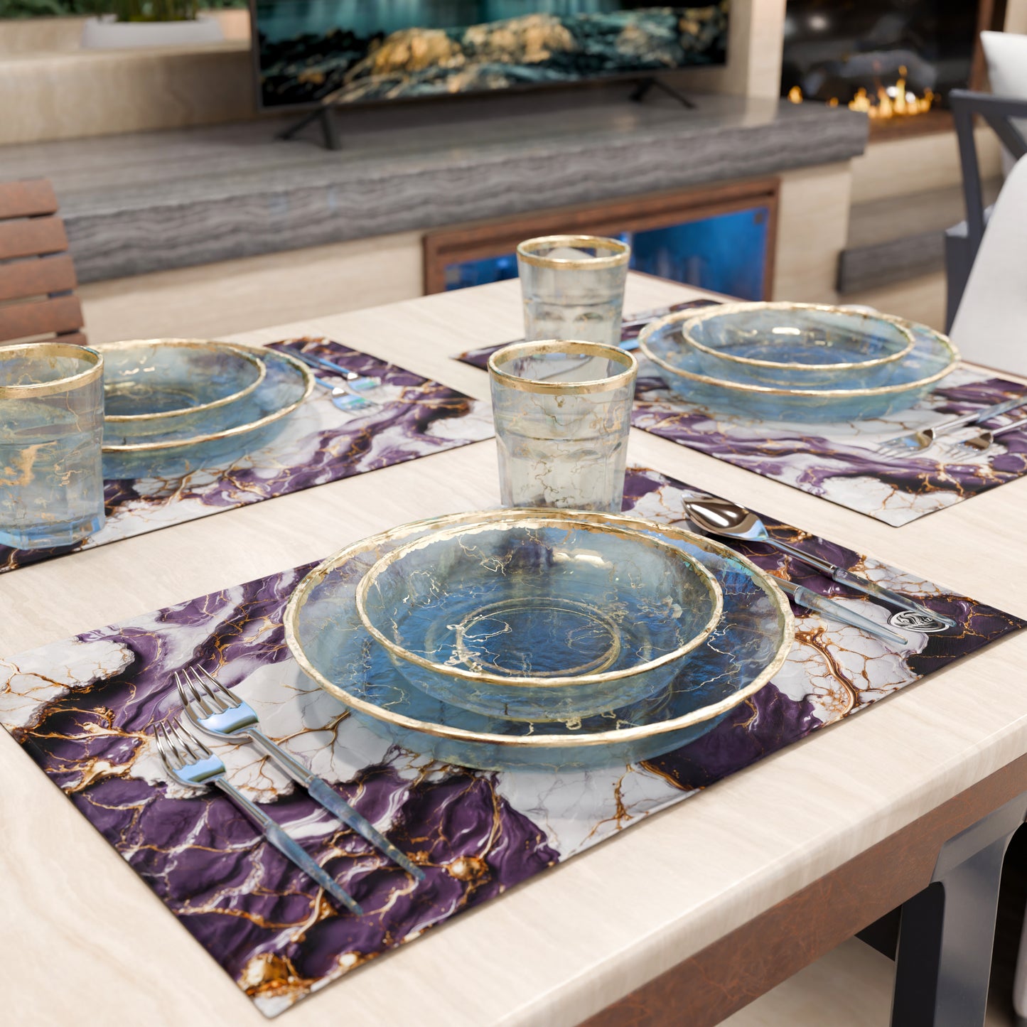 Sets de table américains élégants effet marbre violet - VIOLETRIC
