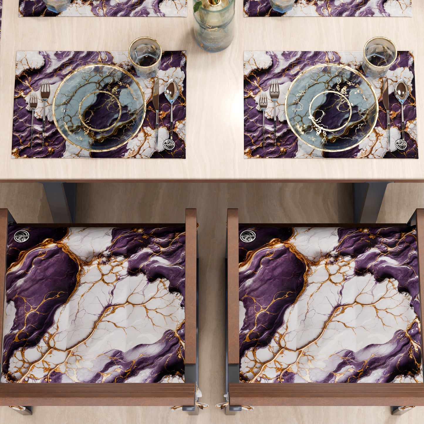Sets de table américains élégants effet marbre violet - VIOLETRIC