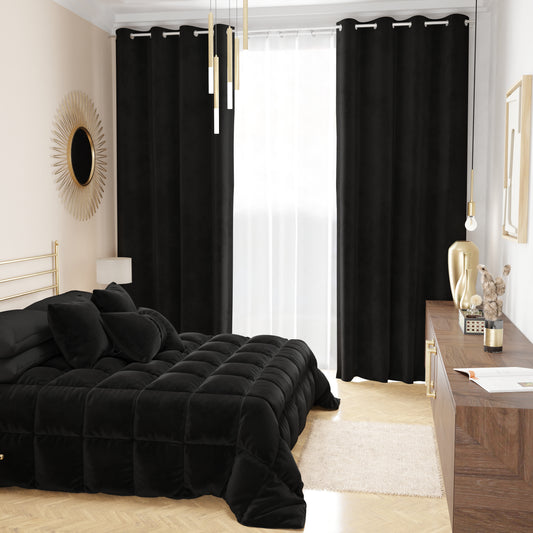 Tenda a Pannello in Velluto per Interni con Anelli, 140x280 cm, Nero