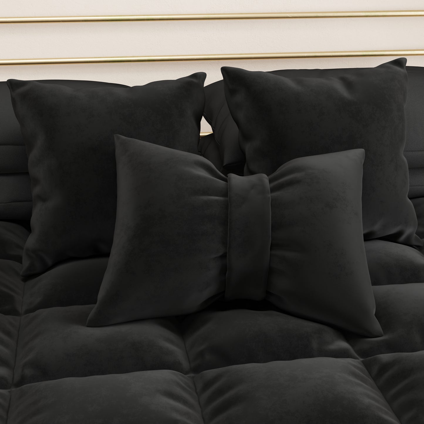 Coussin décoratif Noeud en velours 40x50 cm, coussin de canapé noir