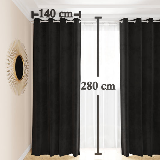 Tenda a Pannello in Velluto per Interni con Anelli, 140x280 cm, Nero