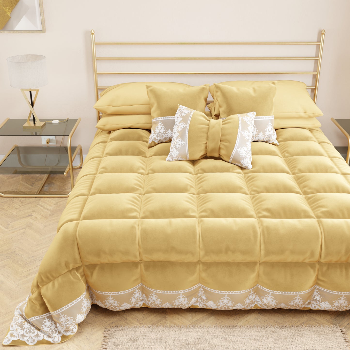 Couette d'hiver en velours doux et chaud avec volant et dentelle rebrodée or par Sissy