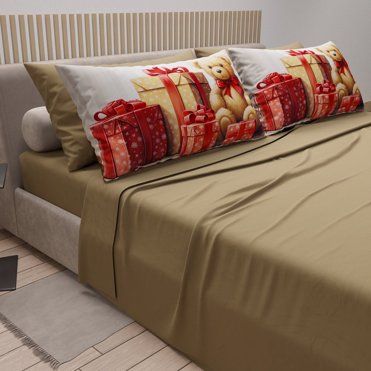 Draps de Noël en coton, parure de lit avec taies d'oreiller en impression numérique Ours 02