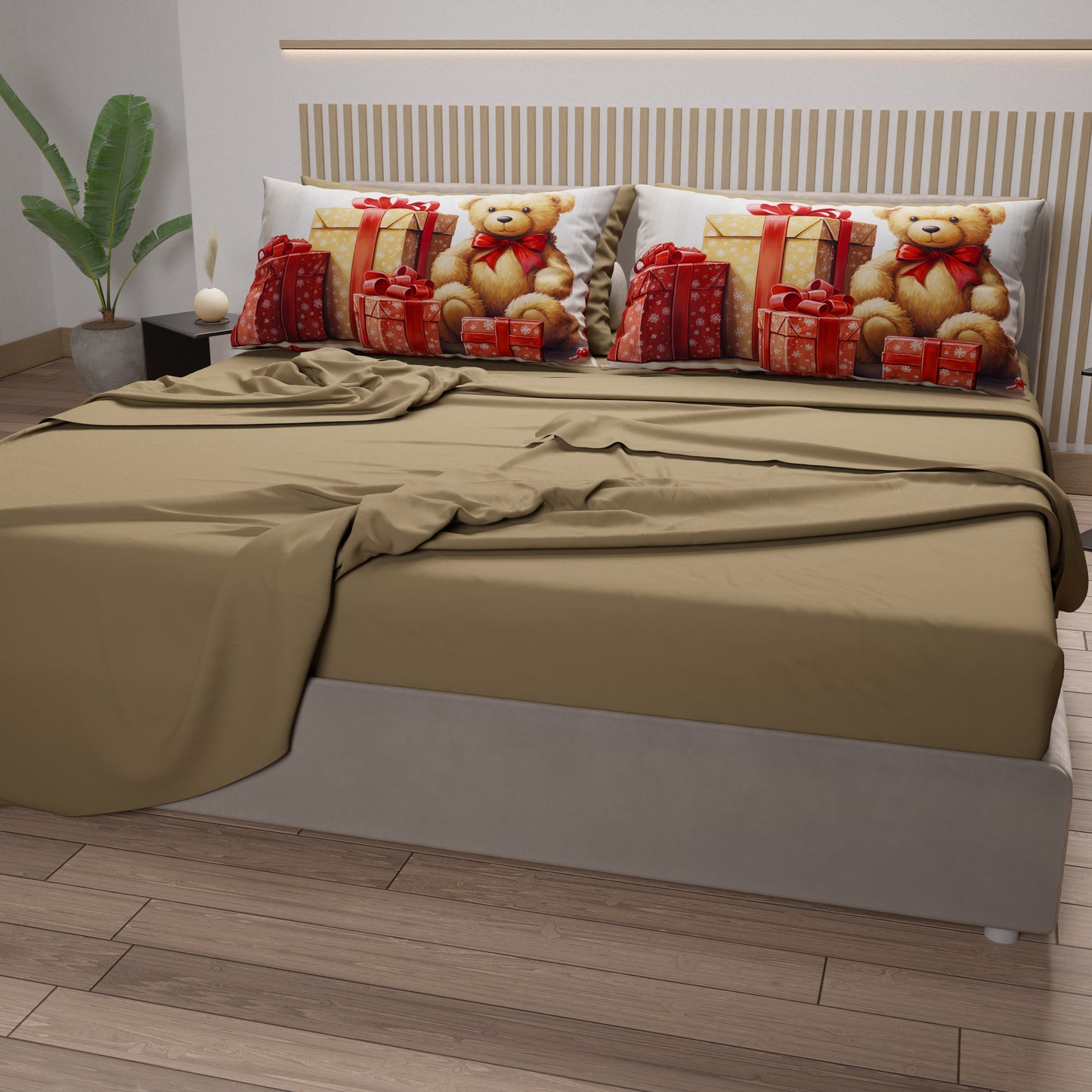 Draps de Noël en coton, parure de lit avec taies d'oreiller en impression numérique Ours 02