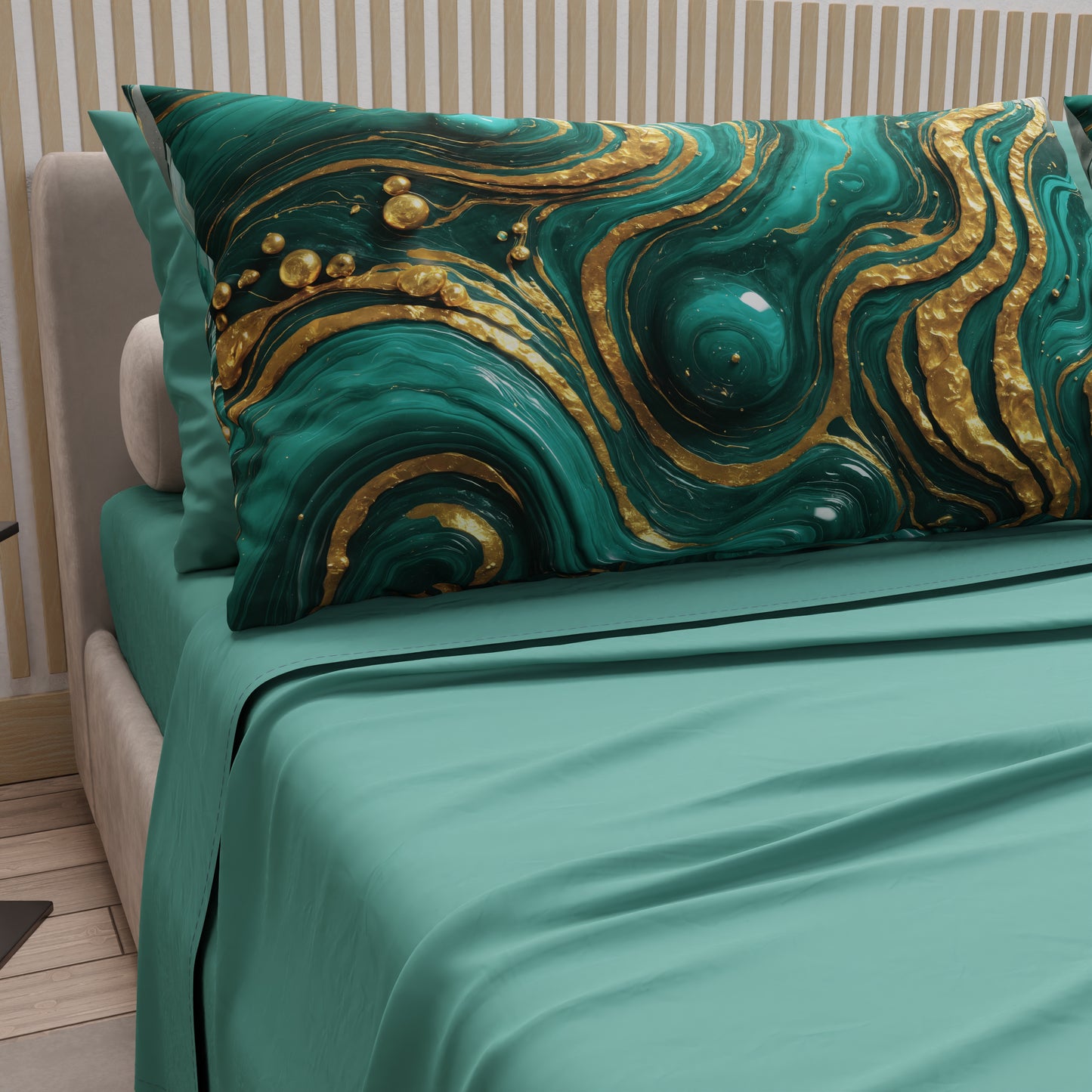 Lenzuola in Cotone, Completo Letto con Federe in Stampa Digitale Marmo Ottanio