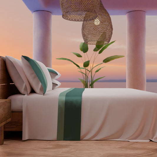 Lenzuola Matrimoniali in Puro Cotone Percalle con Doppia Balza in Raso - Ottanio