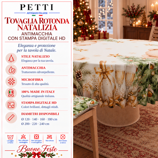 Tovaglia Rotonda in Stampa Digitale Natalizia  Teddy Gold