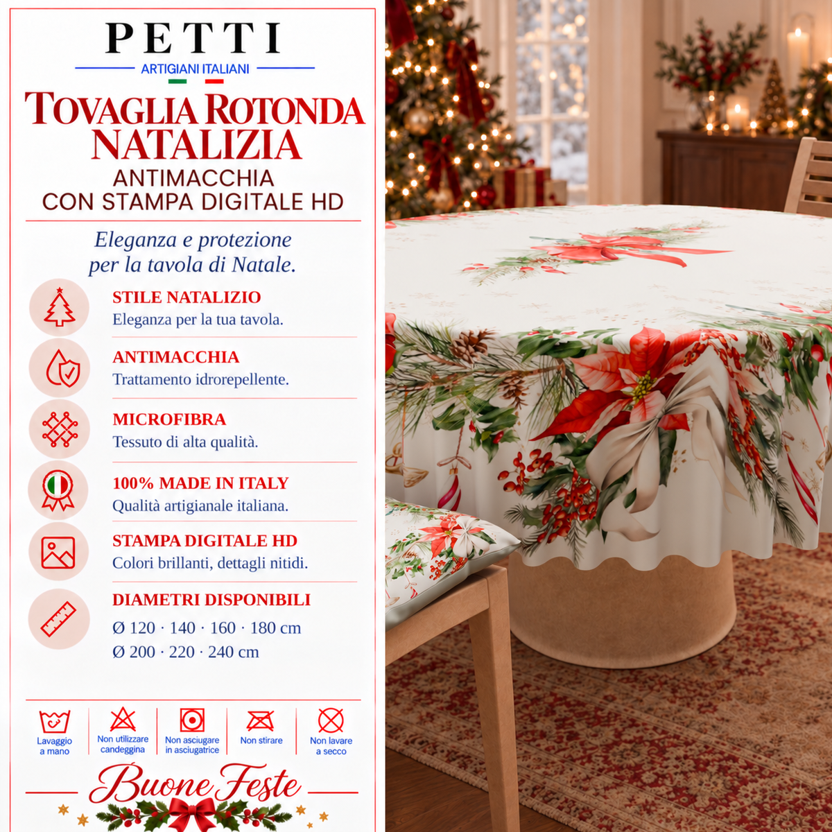 Tovaglia Rotonda in Stampa Digitale Natalizia  Ghirlanda Natale