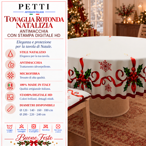 Tovaglia Rotonda in Stampa Digitale Natalizia Incanto