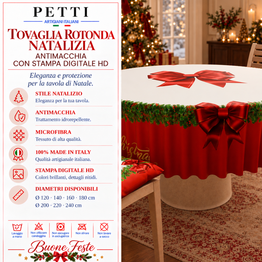 Tovaglia Rotonda in Stampa Digitale Natalizia  Fiocco Rosso