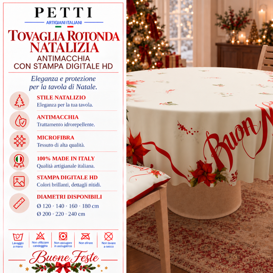 Tovaglia Rotonda in Stampa Digitale Natalizia  Buon Natale
