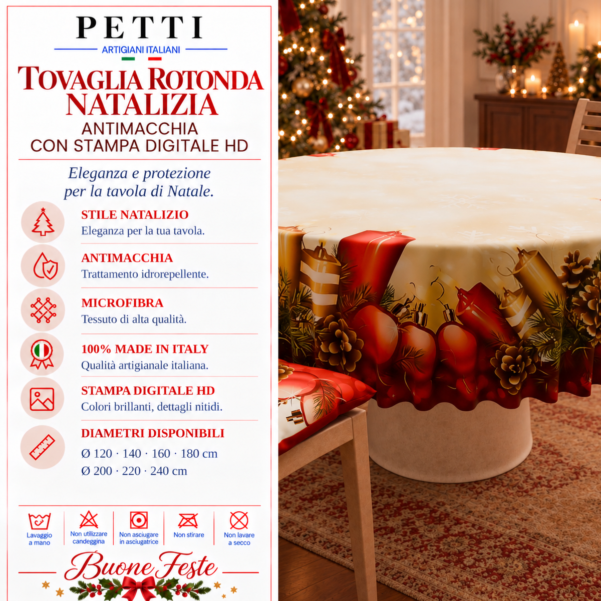 Tovaglia Rotonda in Stampa Digitale Natalizia  Candele