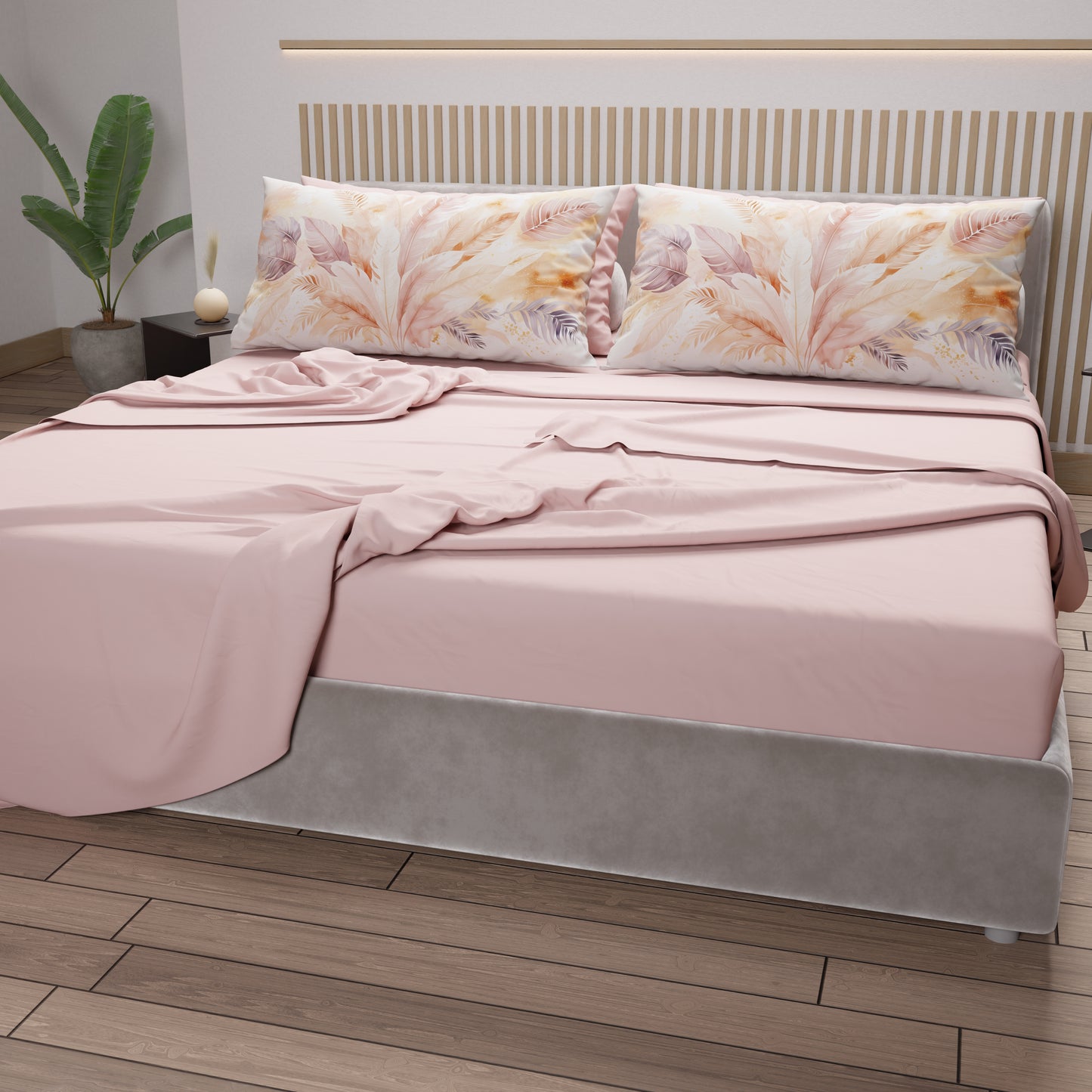 Draps en coton, Parure de lit avec taies d'oreiller en impression numérique Palmwater Poudre
