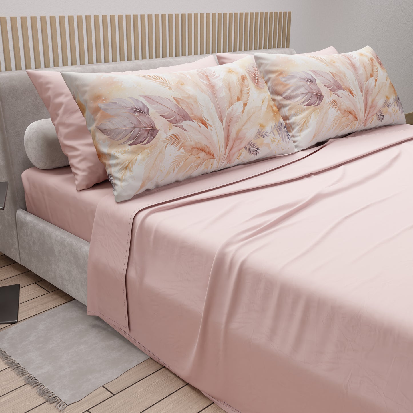 Draps en coton, Parure de lit avec taies d'oreiller en impression numérique Palmwater Poudre