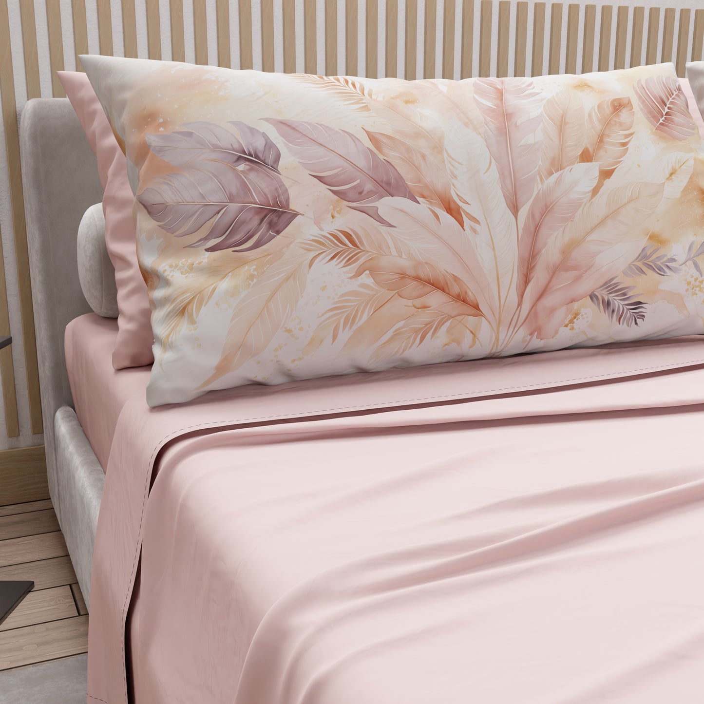 Draps en coton, Parure de lit avec taies d'oreiller en impression numérique Palmwater Poudre