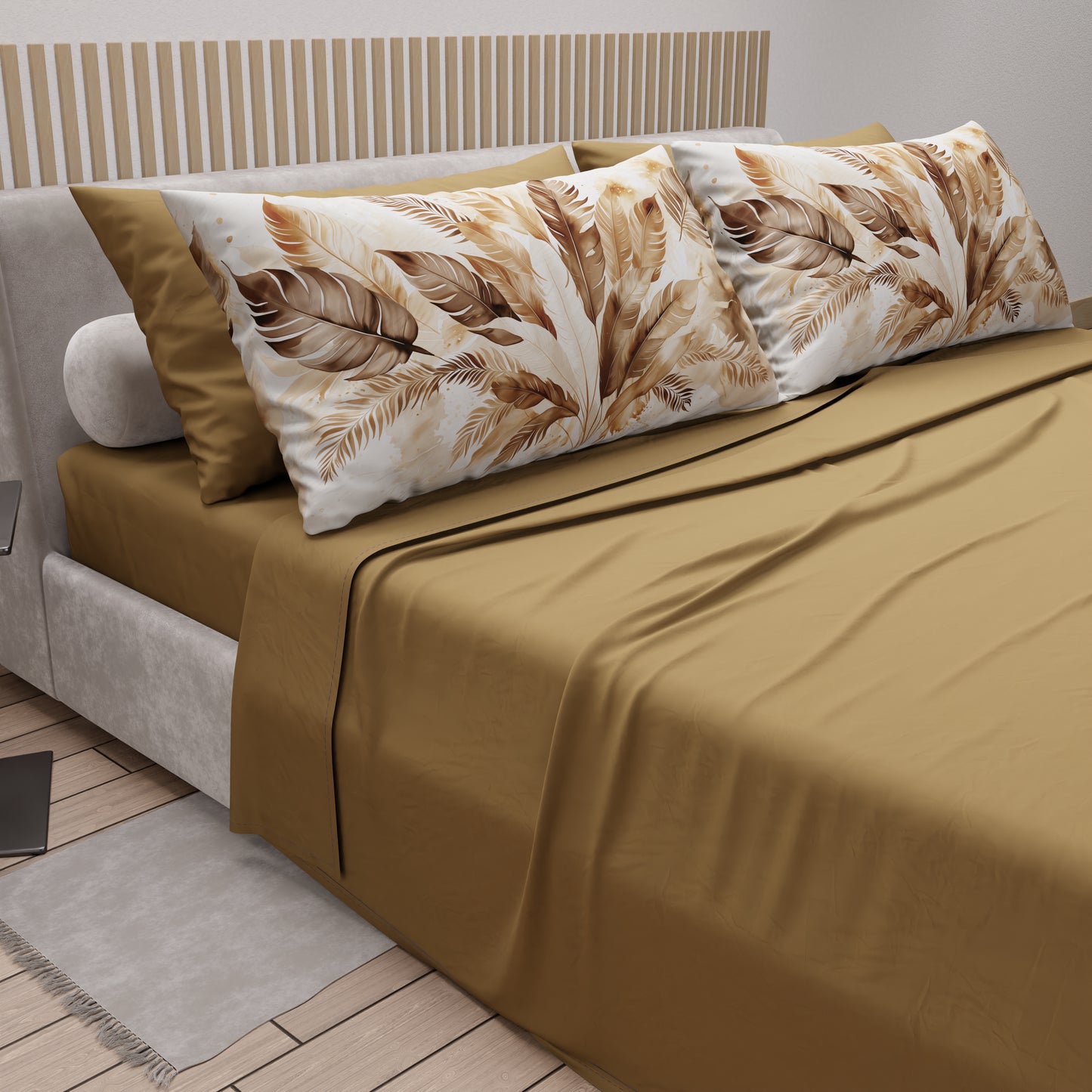Draps en coton, Parure de lit avec taies d'oreiller en impression numérique Palmwater Boue