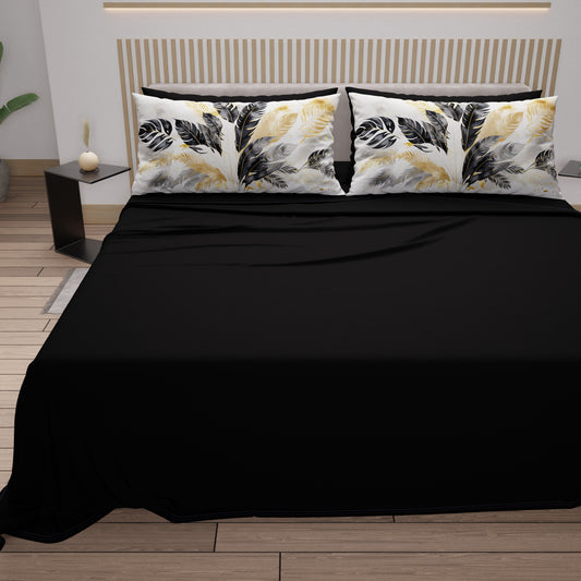 Lenzuola in Cotone, Completo Letto con Federe in Stampa Digitale Palmwater Nero