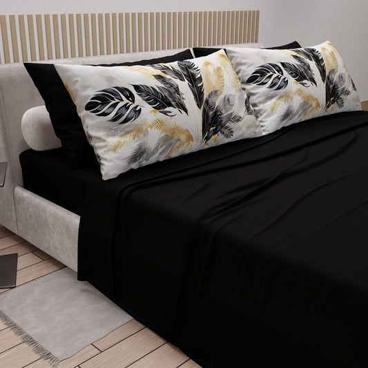 Lenzuola in Cotone, Completo Letto con Federe in Stampa Digitale Palmwater Nero