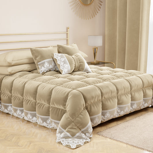 Cuscini Arredo in Velluto e Balza con Pizzo Rebrodè 2pz, Cuscini divano Panna By Sissy
