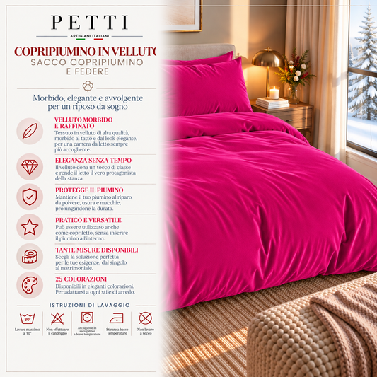 Copripiumino e Federe in Tinta Unita in Velluto Fucsia